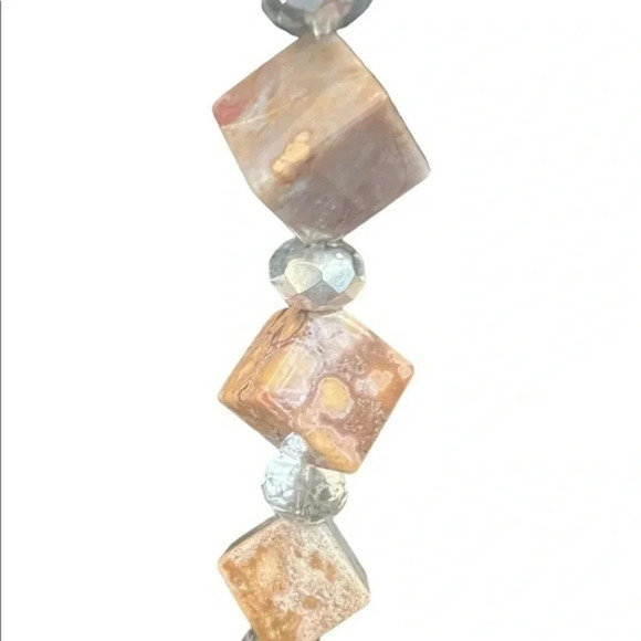 Agate Green Square  Statement Necklace Key West 22” - Picture 4 of 5